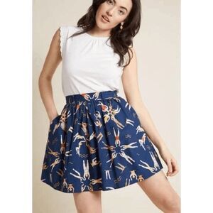 Modcloth Synchronize Swimming Blue A-Line Flared Mini Skirt Women's Size XL